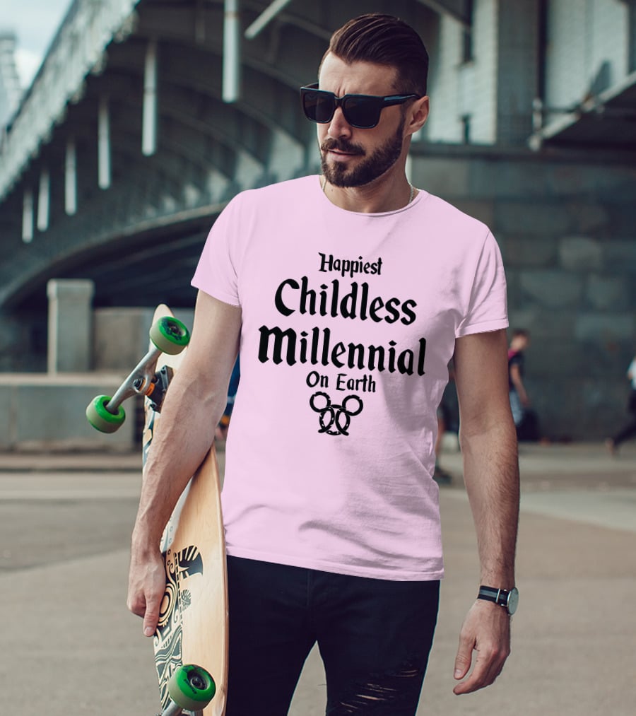 Happiest Childless Millennial On Earth With Minimalistic Disney Mickey Mouse Ears T-Shirt