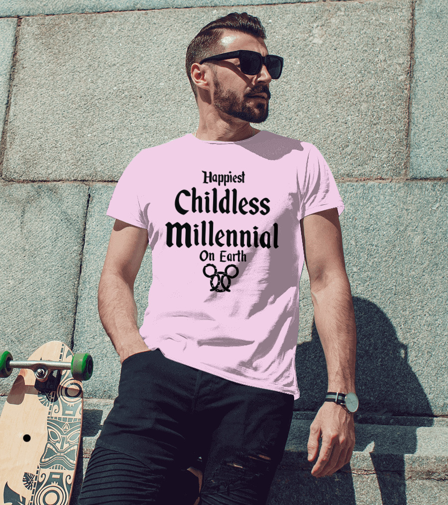 Happiest Childless Millennial On Earth With Minimalistic Disney Mickey Mouse Ears T-Shirt