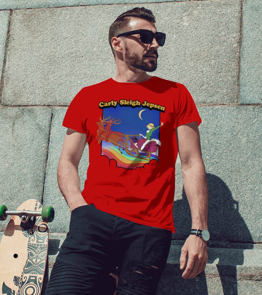 Carly Sleigh Jepsen Christmas Reindeer Sleigh Adventure Under Moonlit Sky T-Shirt