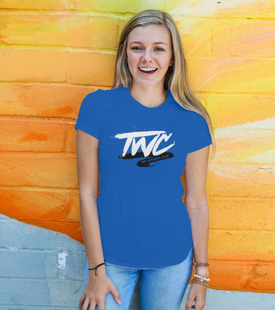 TWC The Wrestling Club Bold Brushstroke Logo On Blue T-Shirt