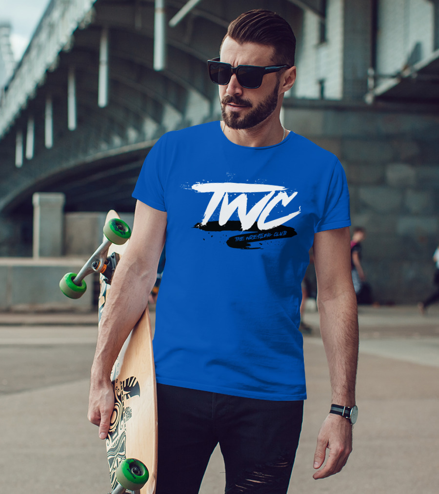 TWC The Wrestling Club Bold Brushstroke Logo On Blue T-Shirt