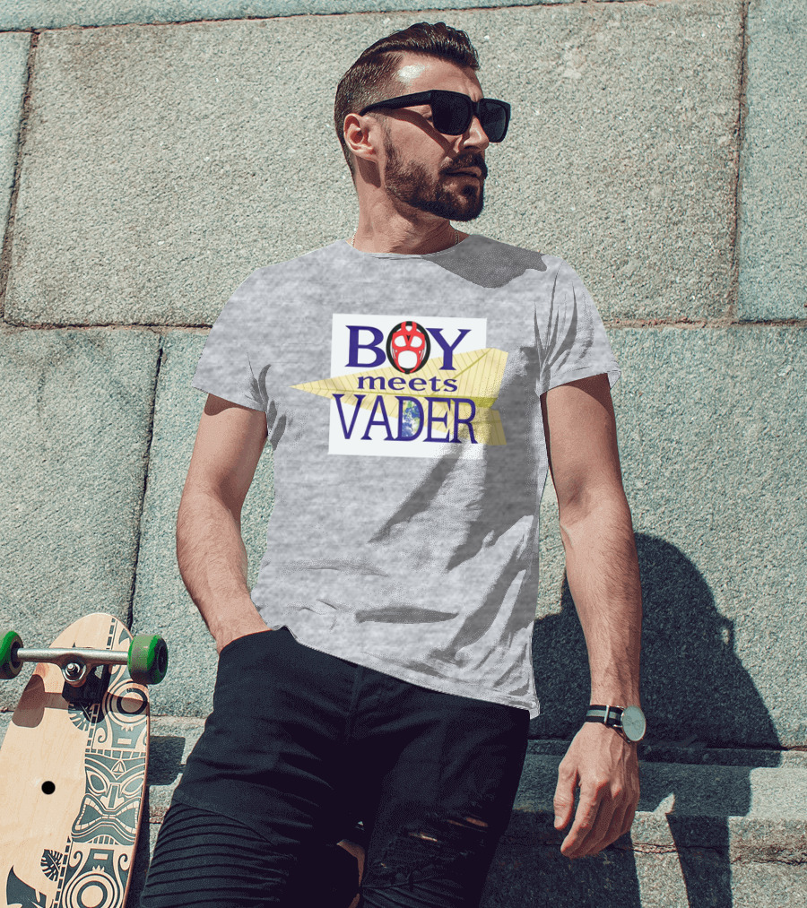 BOY Meets VADER Star Wars Parody Earth Paper Plane T-Shirt