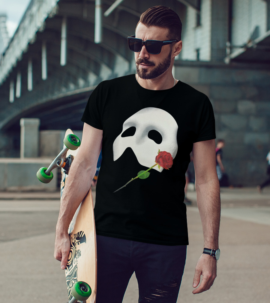The Phantom Of The Opera 1988 Mask And Red Rose Iconography T-Shirt