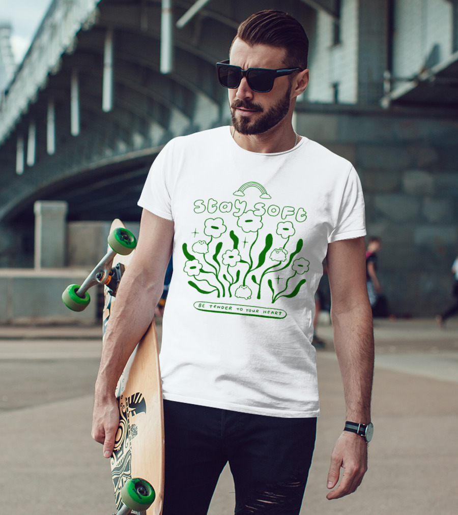 Stay Soft Be Tender To Your Heart Cute Flowers And Rainbow T-Shirt