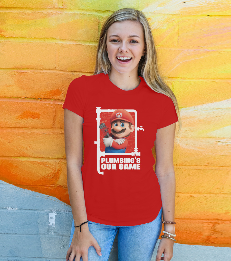Mario Plumbing's Our Game Plumber's Iconic Red Outfit And Wrench T-Shirt