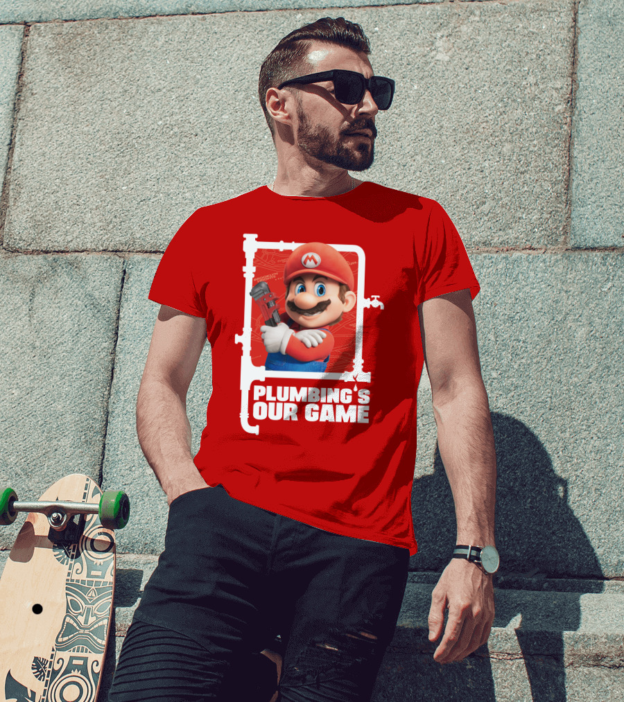 Mario Plumbing's Our Game Plumber's Iconic Red Outfit And Wrench T-Shirt