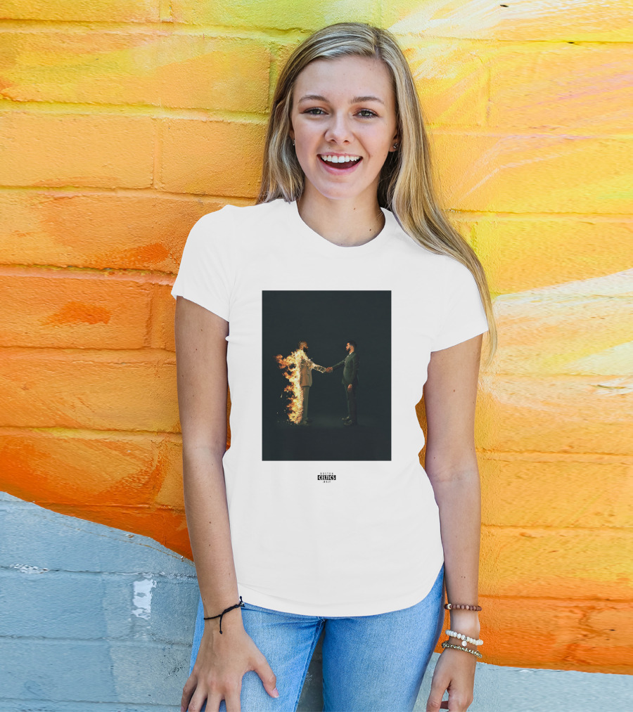 Boston Celtics 18/19 Jayson Tatum Jaylen Brown Handshake Fire T-Shirt
