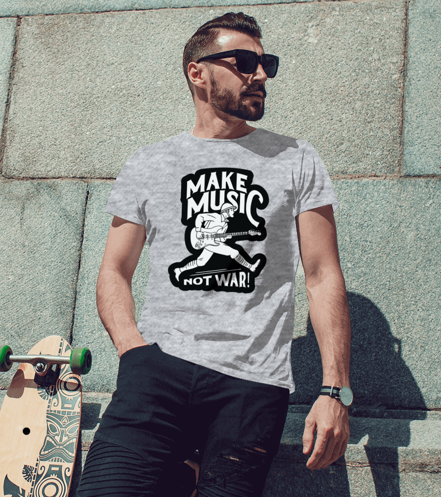 Matt Pinfield Make Music Not War Guitar Soldier Iconic Message T-Shirt
