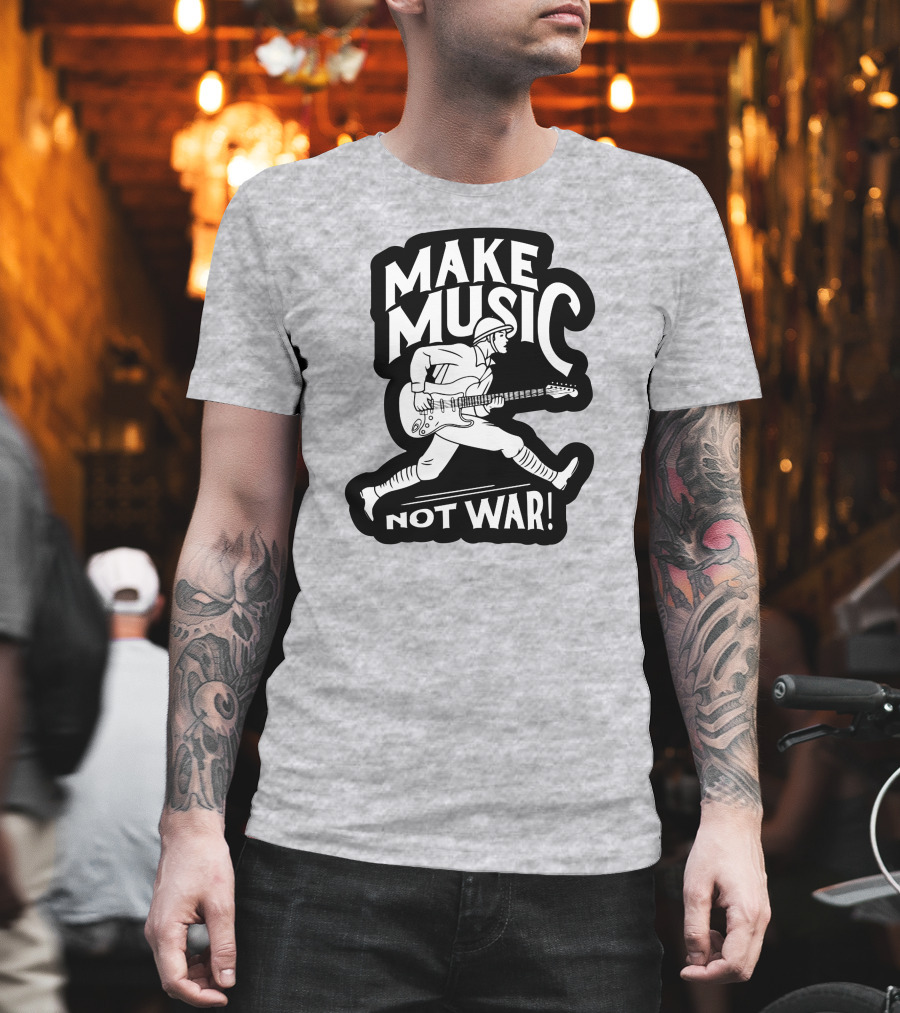 Matt Pinfield Make Music Not War Guitar Soldier Iconic Message T-Shirt