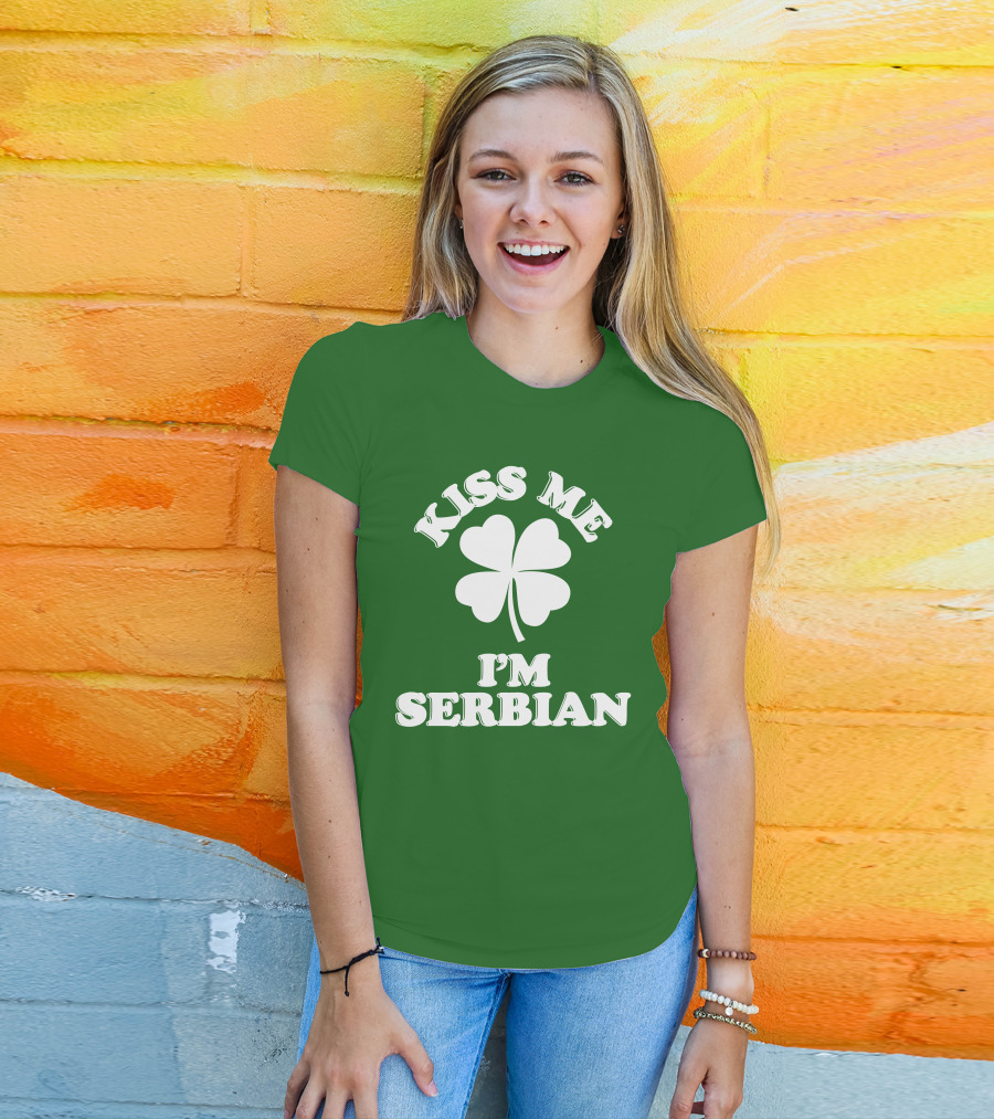 Kiss Me I’m Serbian Four-Leaf Clover St. Patrick’s Day T-Shirt
