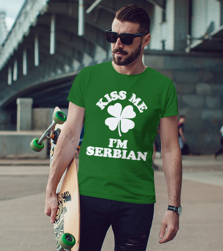 Kiss Me I’m Serbian Four-Leaf Clover St. Patrick’s Day T-Shirt