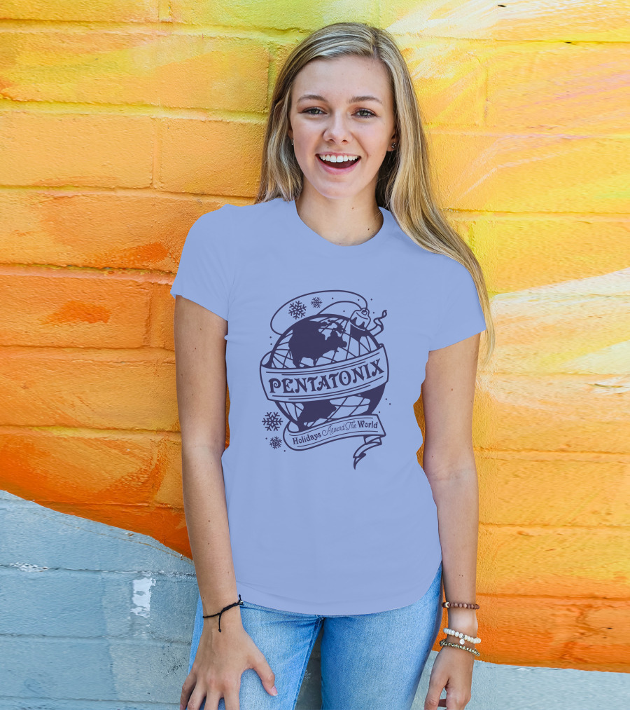 Pentatonix Holidays Around The World Globe And Snowflakes T-Shirt