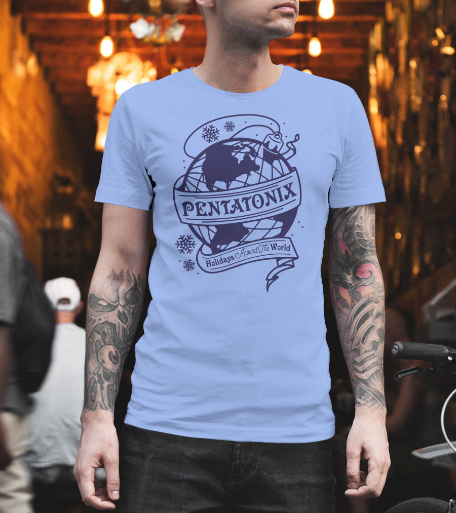 Pentatonix Holidays Around The World Globe and Snowflakes T-Shirt