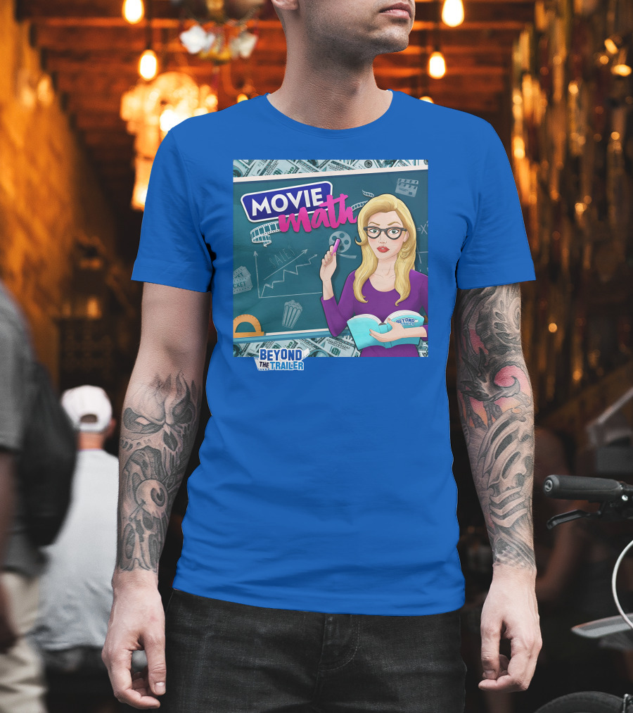 Beyond The Trailer Movie Math Insights with Blonde Woman Holding Book and Remote T-Shirt