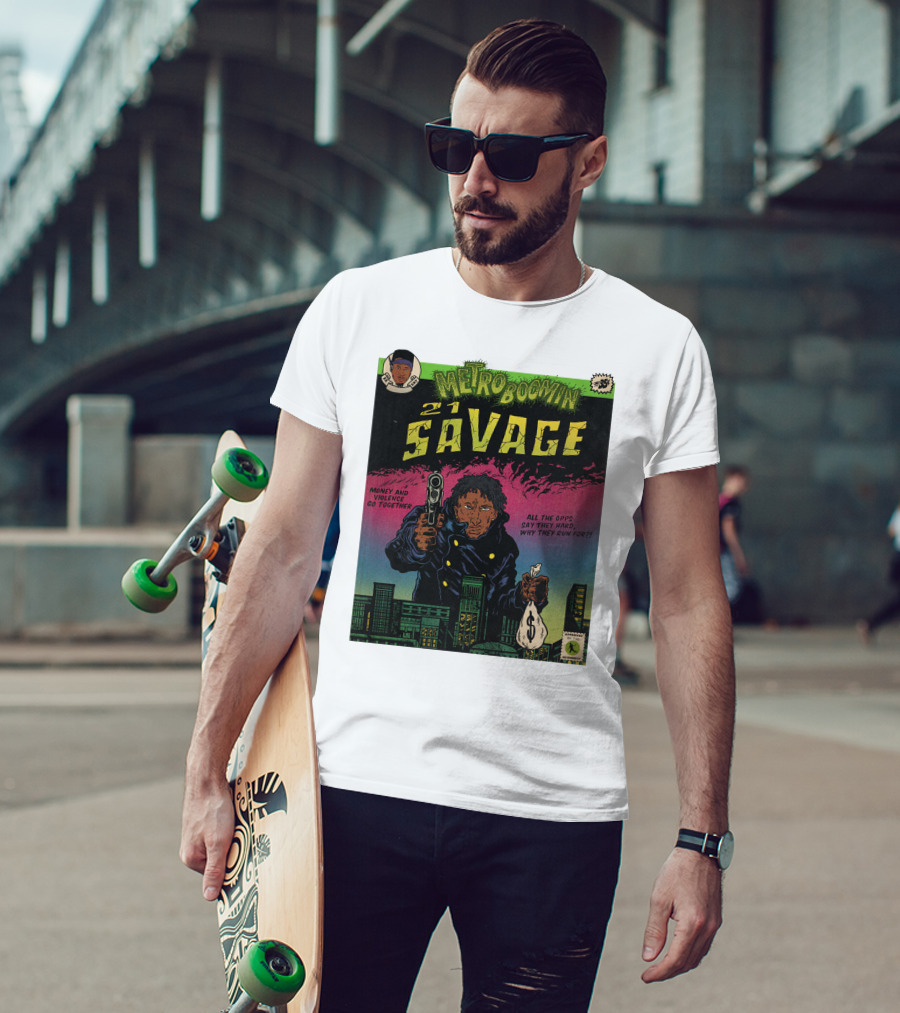 Metro Boomin 21 Savage Heroes And Villains Comic Money And Violence Go Together T-Shirt