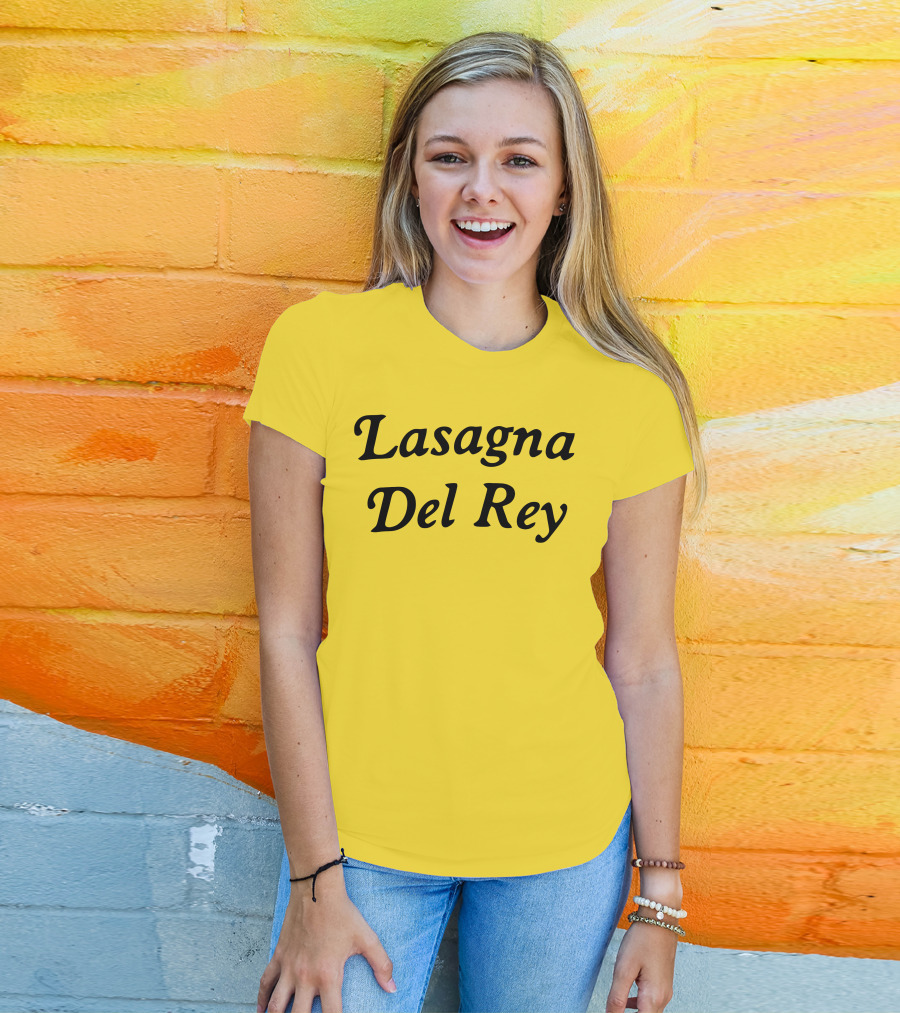 Lasagna Del Rey Yellow Block Text T-Shirt