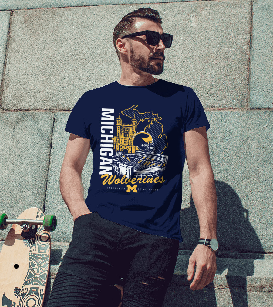 Michigan Wolverines University Of Michigan Stadium Map Helmet T-Shirt