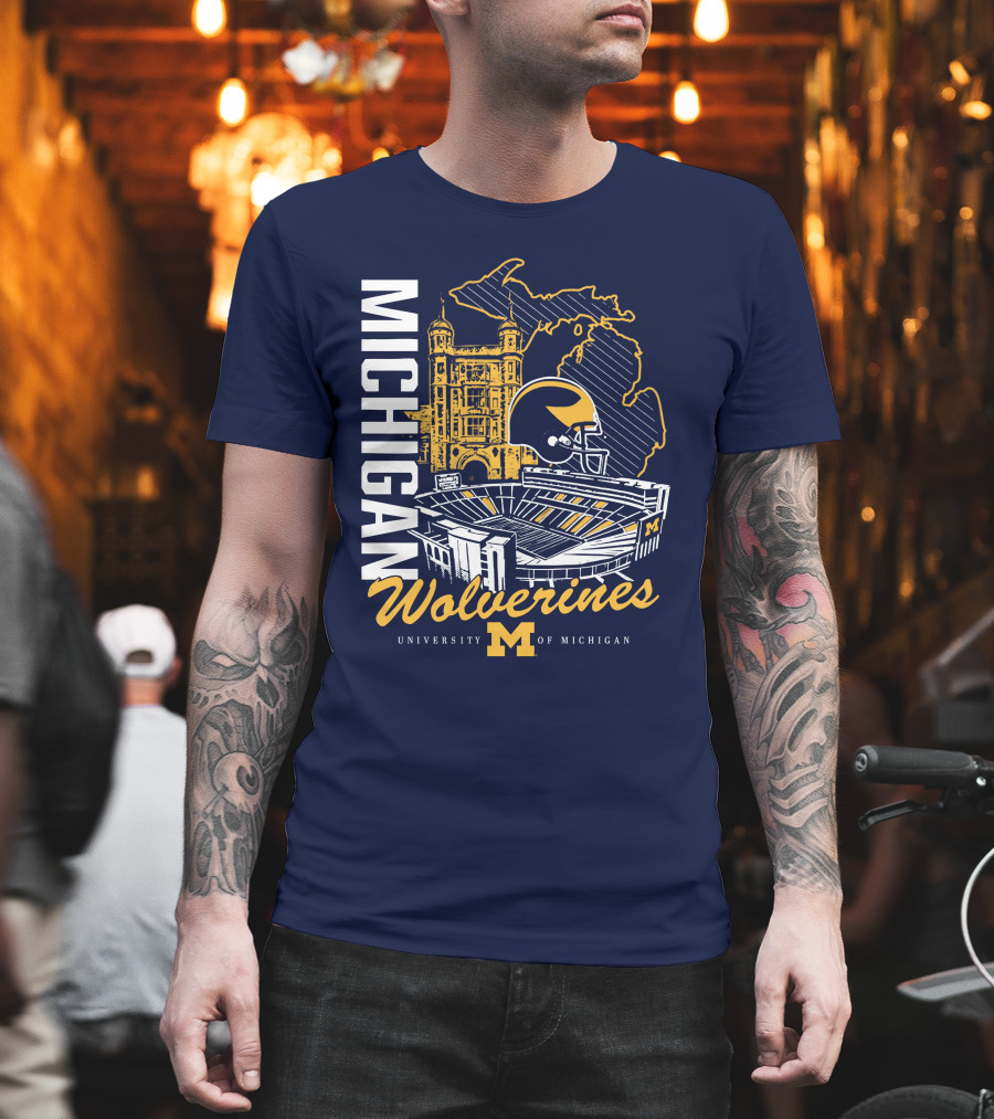Michigan Wolverines University of Michigan Stadium Map Helmet T-Shirt