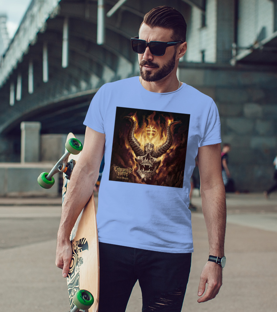 Enterprise Earth Death Magick Fiery Horned Skull T-Shirt