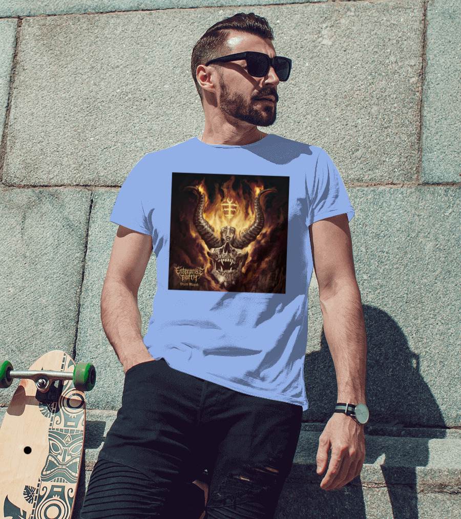 Enterprise Earth Death Magick Fiery Horned Skull T-Shirt