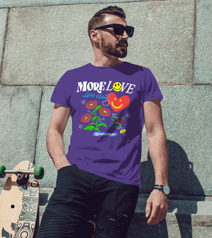 MORE LOVE Less Hate Smile Heart Flowers Stars Lovsense T-Shirt