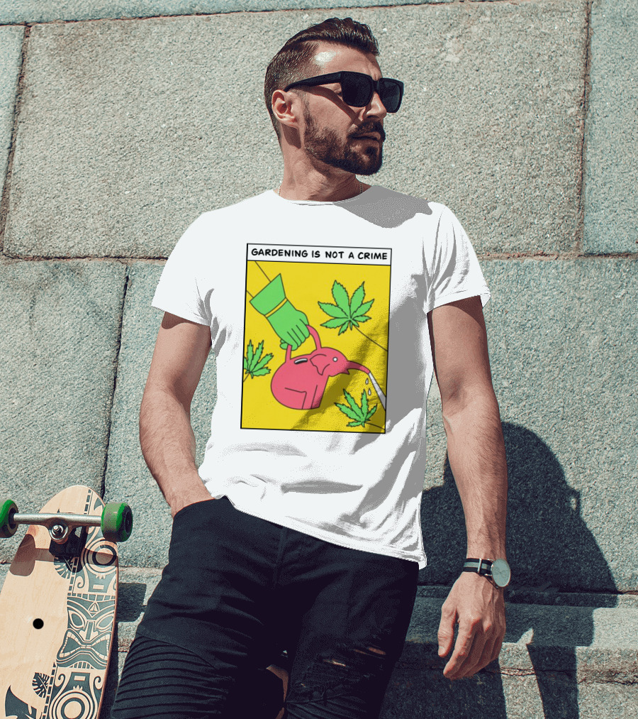 Gardening Is Not A Crime Hand Watering Can Cannabis Leaves T-Shirt