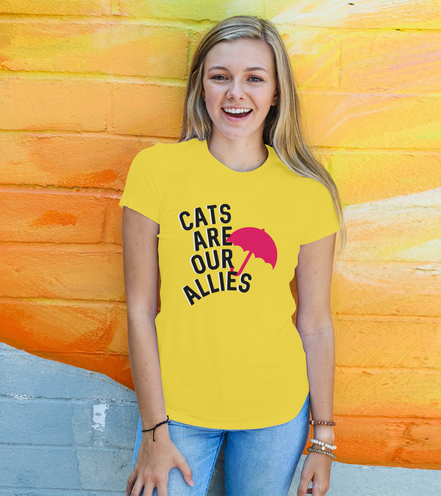 Cats Are Our Allies Red Umbrella T-Shirt