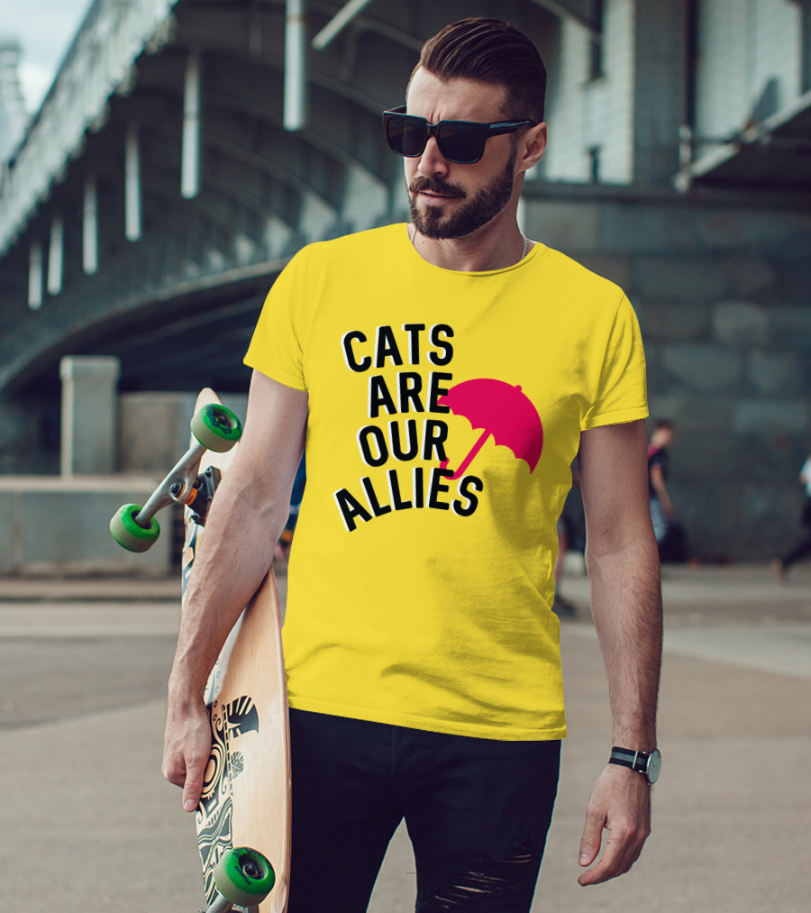 Cats Are Our Allies Red Umbrella T-Shirt