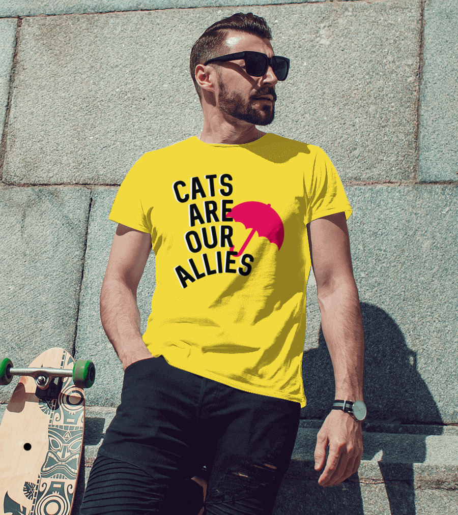 Cats Are Our Allies Red Umbrella T-Shirt