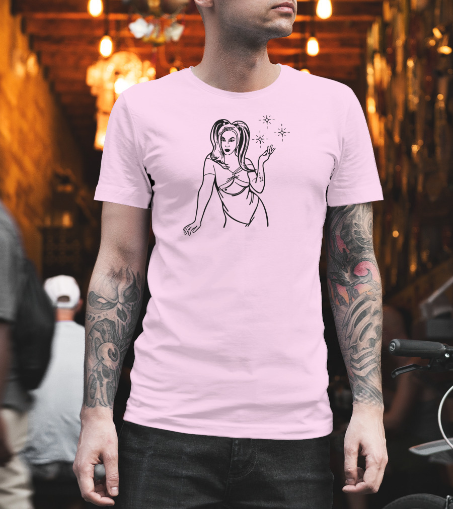 Chrissy Chlapecka Sketch with Stars on Pink Background T-Shirt