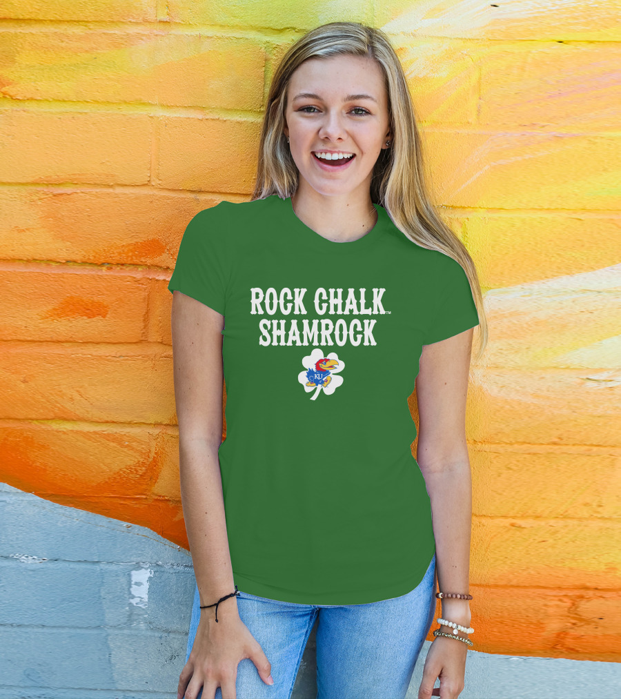Rock Chalk Shamrock Kansas Jayhawks St Patrick’s Day Green T-Shirt