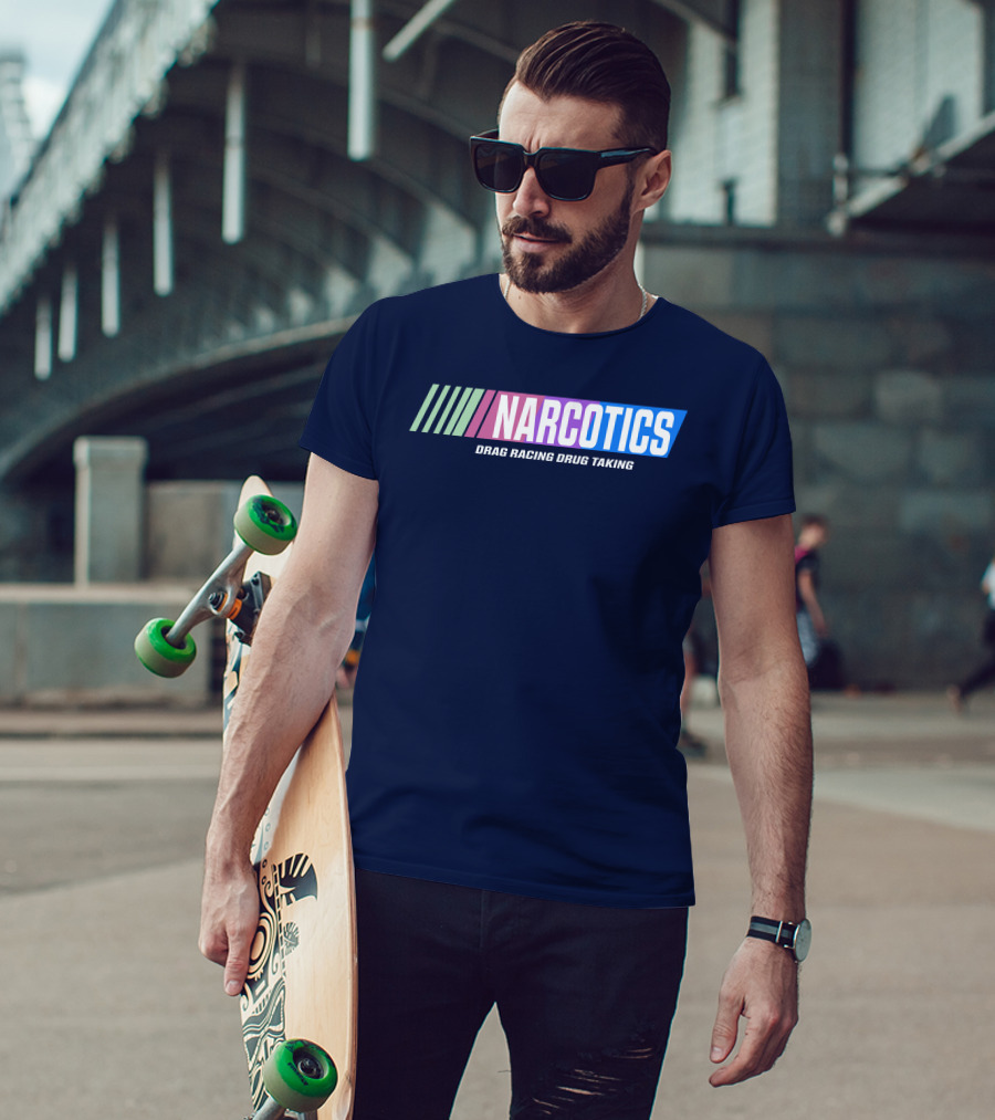 Narcotics Drag Racing Drug Taking Retro Style Racing Stripes T-Shirt