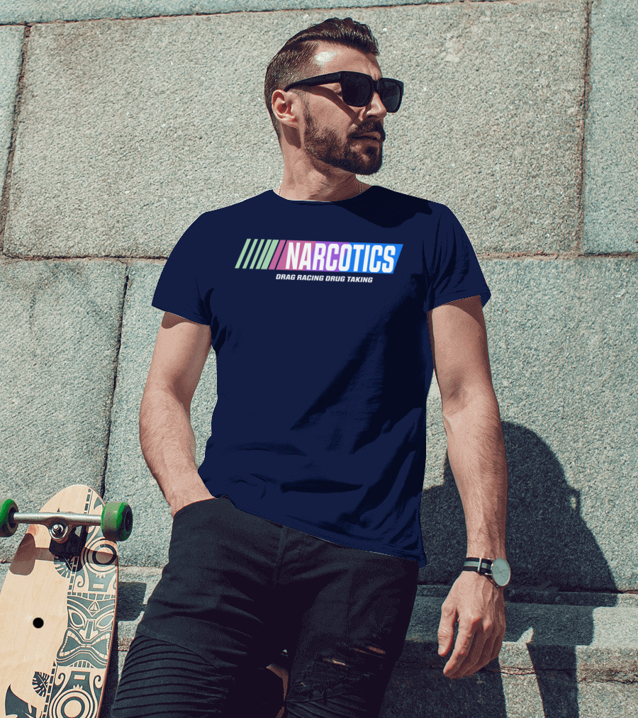 Narcotics Drag Racing Drug Taking Retro Style Racing Stripes T-Shirt
