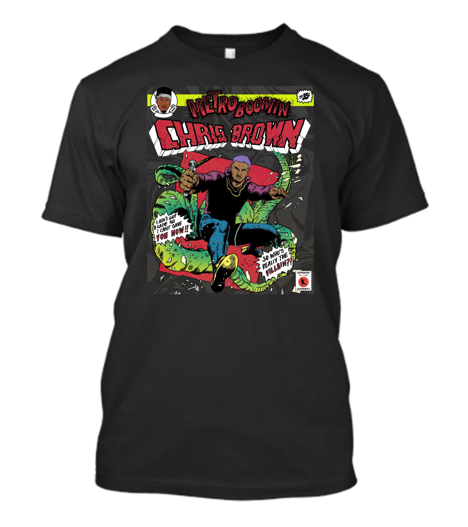 Metro Boomin Chris Brown Comic Style Art With Villain T-Shirt