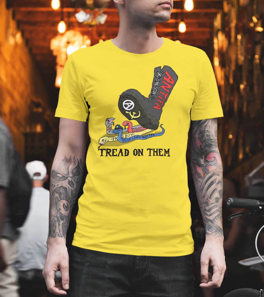 No Gods No Masters Antifa Boot Stomping Tread On Them MAGA Blue Lives Matter Proud Boy T-Shirt