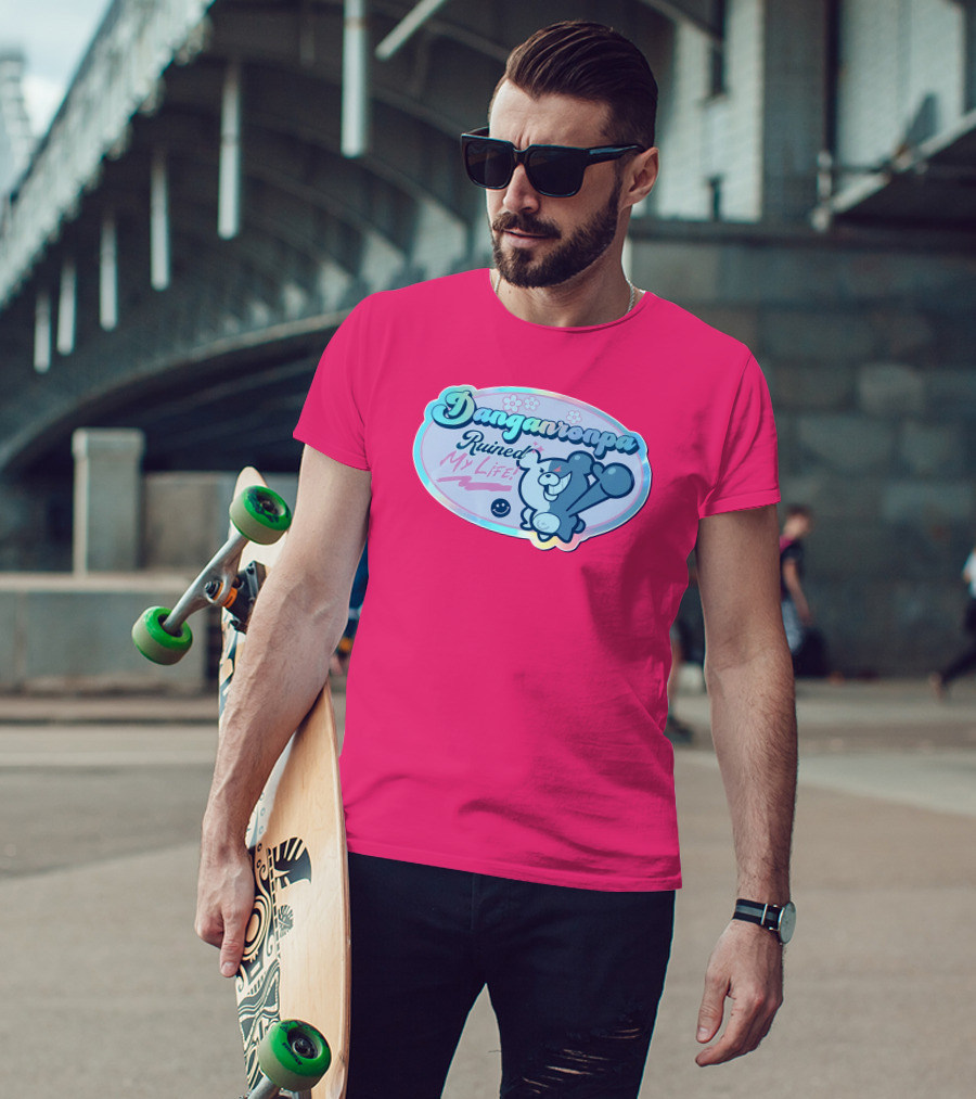 Danganronpa Ruined My Life Monokuma Smiley Pink Flowers T-Shirt