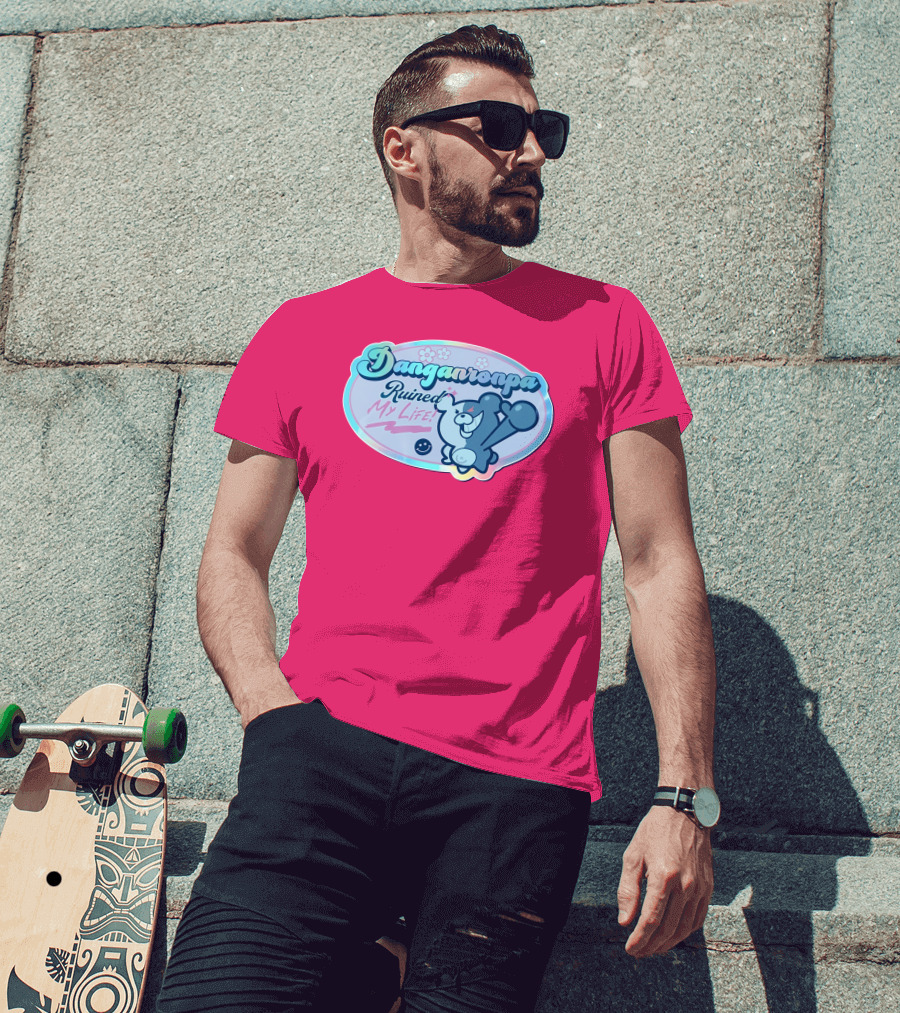Danganronpa Ruined My Life Monokuma Smiley Pink Flowers T-Shirt