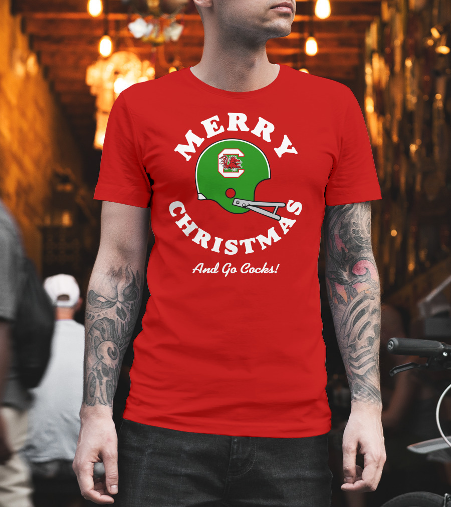 Merry Christmas And Go Cocks Football Helmet T-Shirt