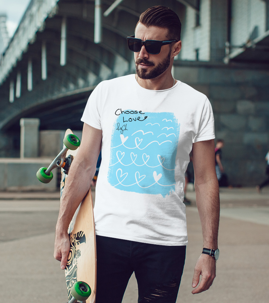 Freddy Carter Everpress Choose Love Heart Waves Blue Print T-Shirt