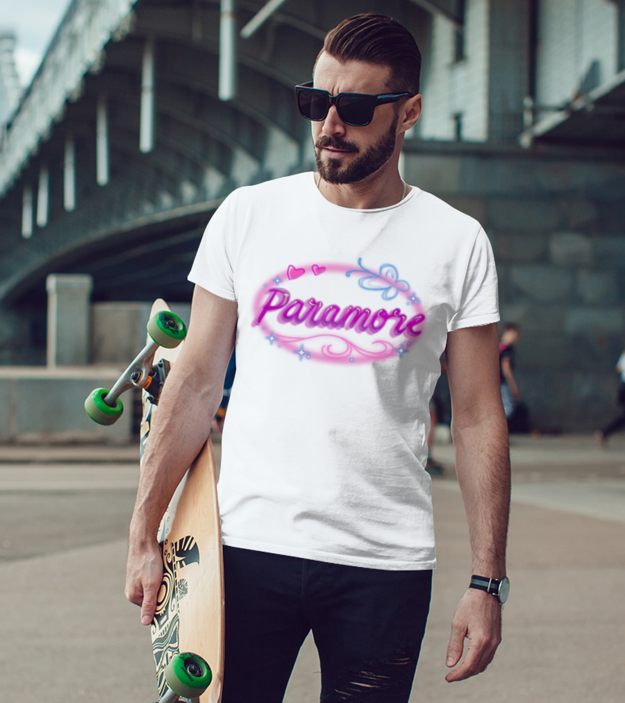 Paramore Pink Hearts Butterfly Sparkle Custom Hand Airbrushed T-Shirt