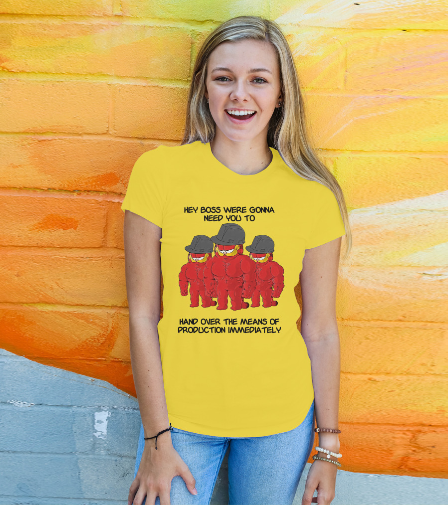 Hey Boss Were Gonna Need You To Hand Over The Means Of Production Immediately Buff Cartoon Character Trio Initiative T-Shirt