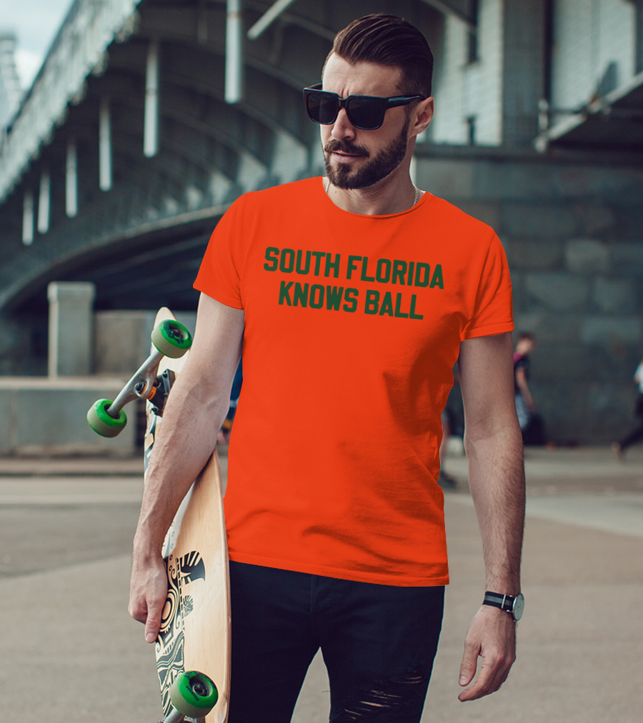 South Florida Knows Ball Bold Green Text On Orange T-Shirt