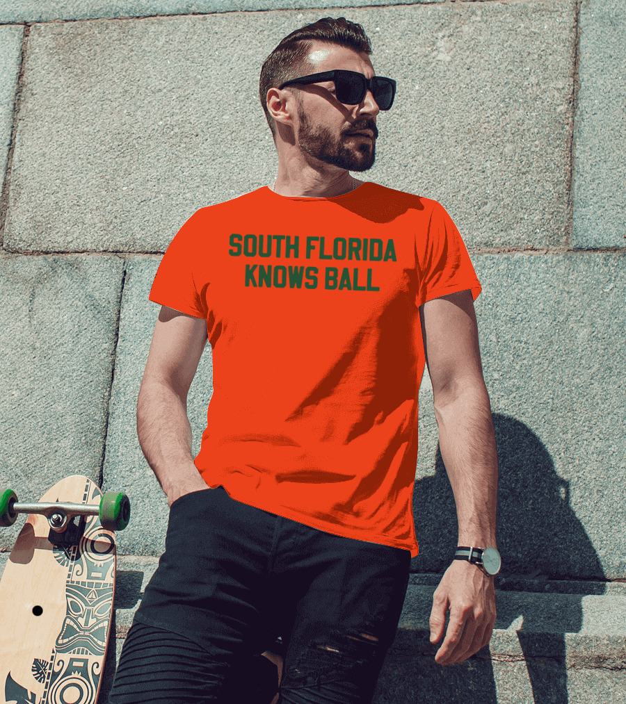 South Florida Knows Ball Bold Green Text On Orange T-Shirt