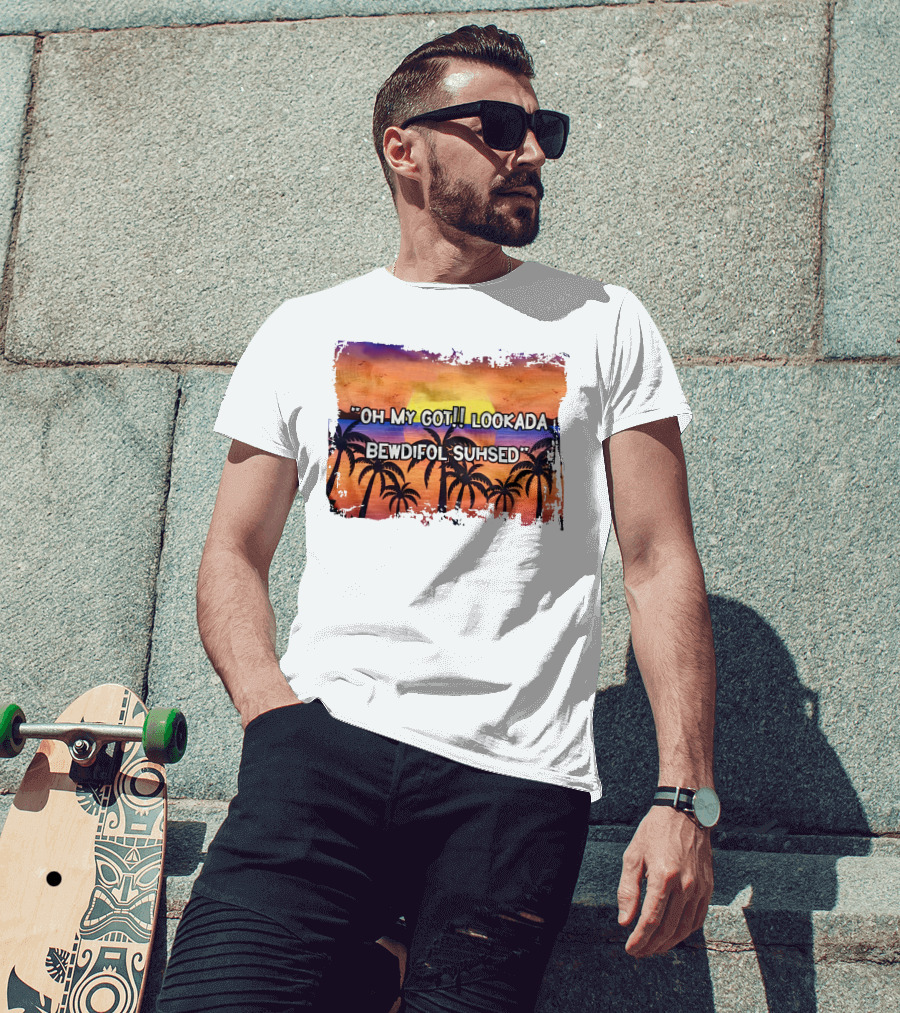 Oh My Got Lookada Bewdifol Suhsed Tropical Sunset With Palm Trees T-Shirt