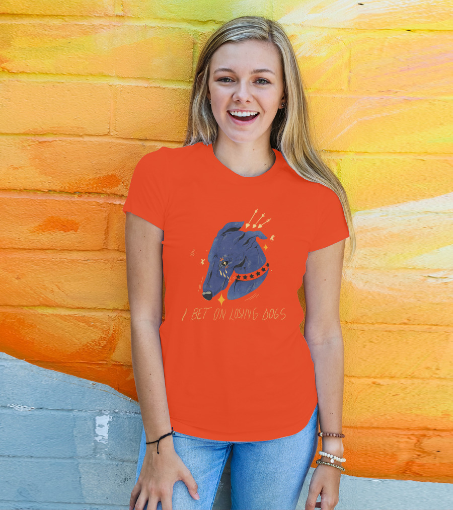Galactix I Bet On Losing Dogs Blue Greyhound With Stars And Arrows T-Shirt