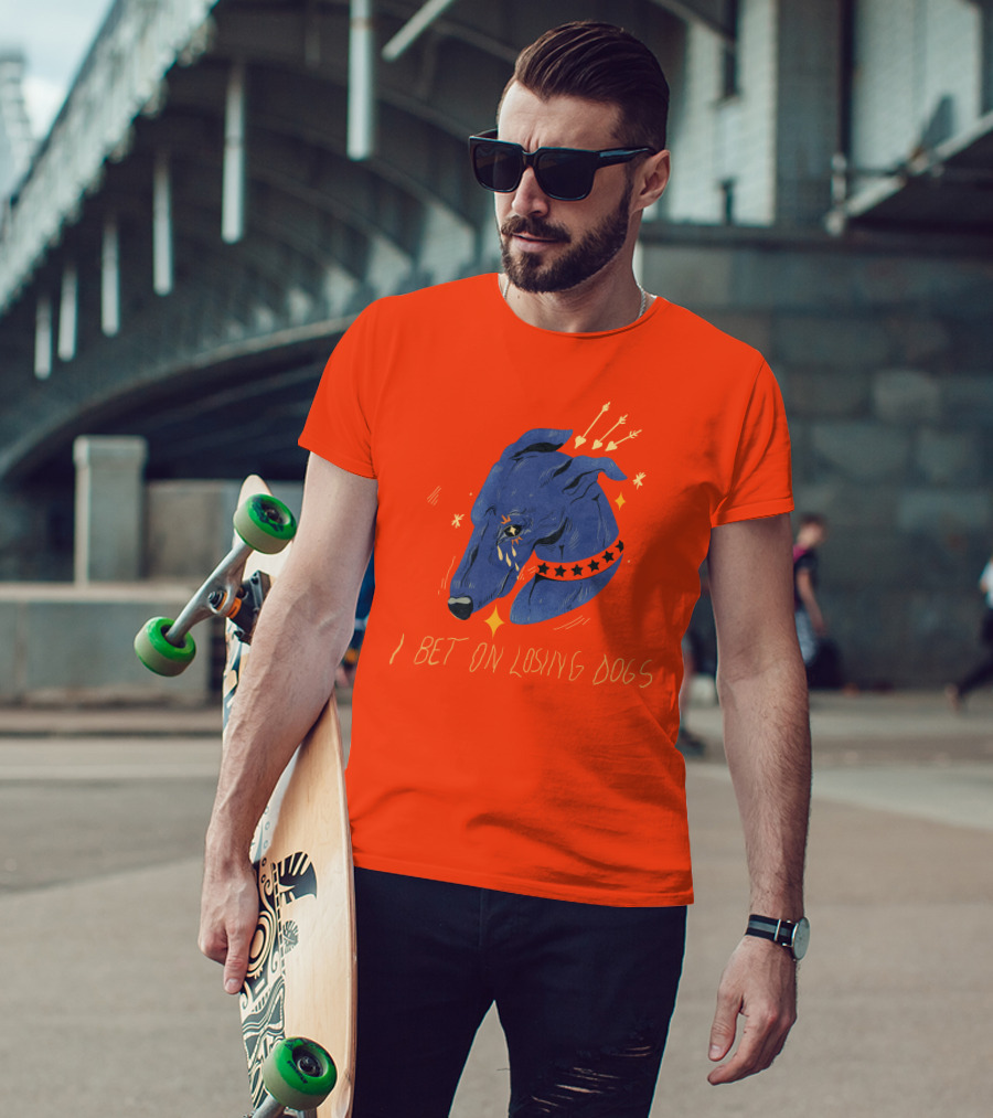 Galactix I Bet On Losing Dogs Blue Greyhound With Stars And Arrows T-Shirt