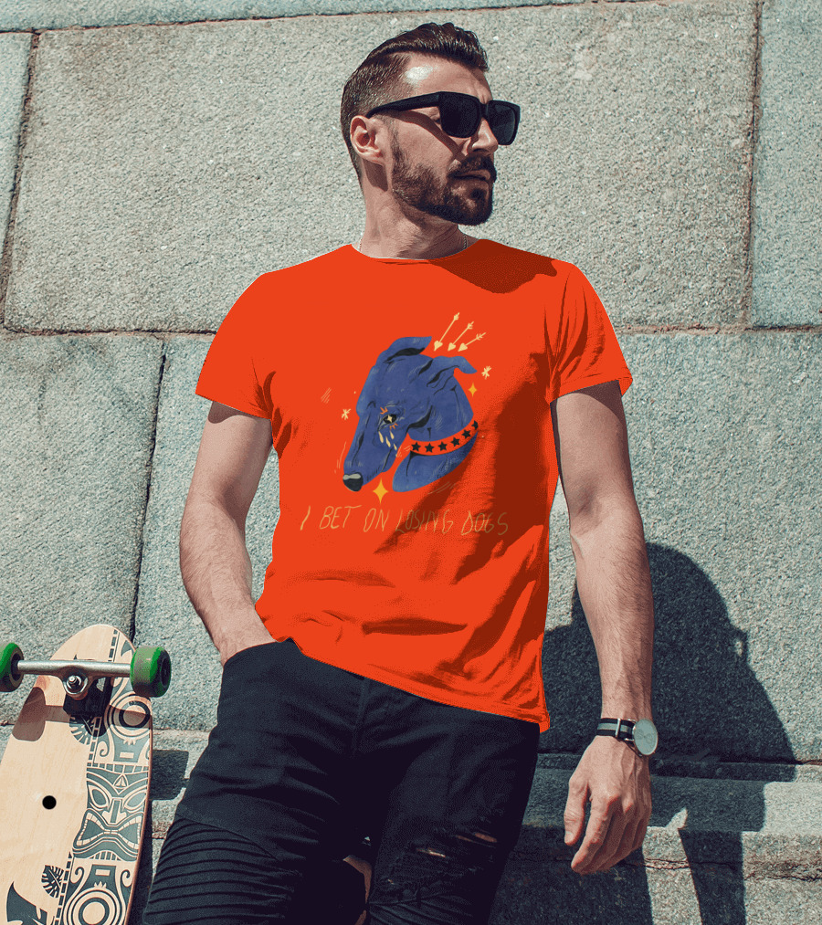 Galactix I Bet On Losing Dogs Blue Greyhound With Stars And Arrows T-Shirt