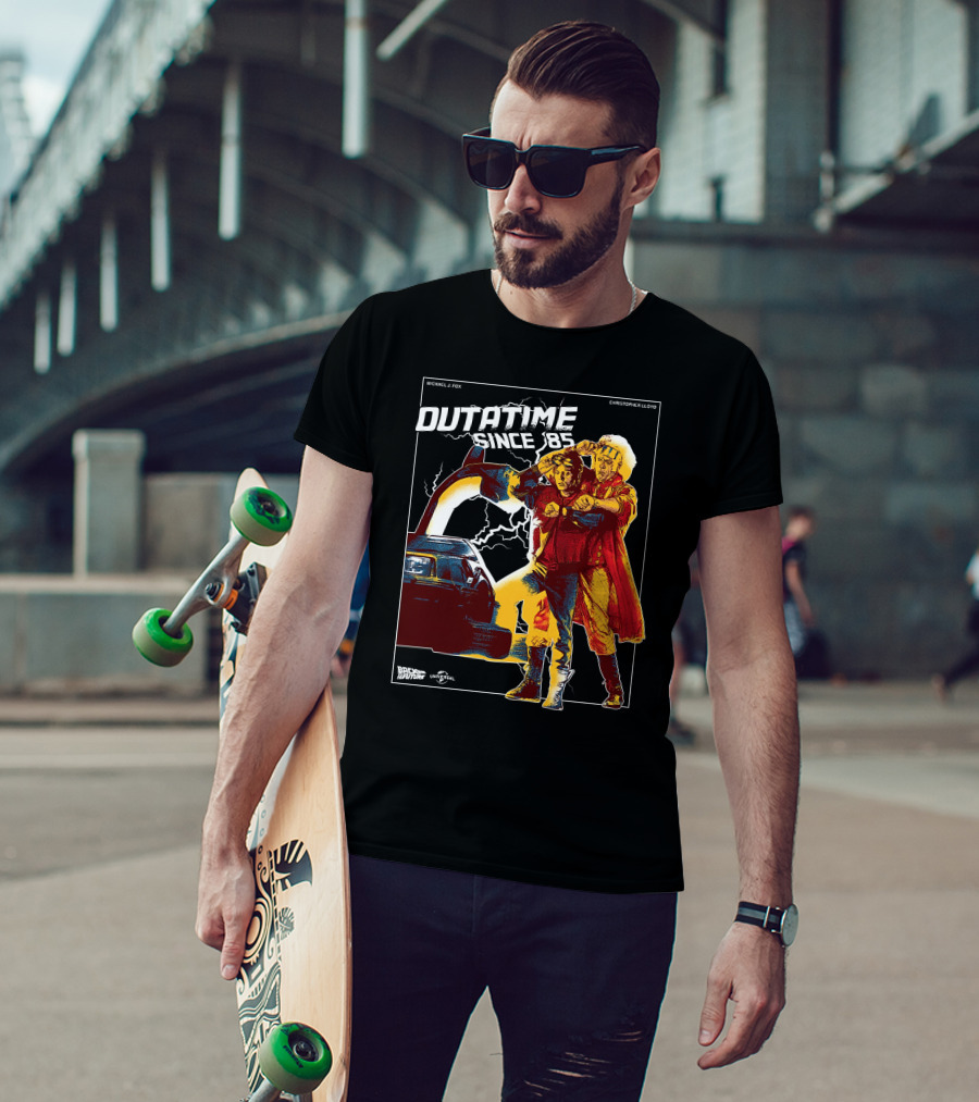 Back To The Future DMC-12 DeLorean Outatime Since '85 Michael J. Fox Christopher Lloyd Universal T-Shirt