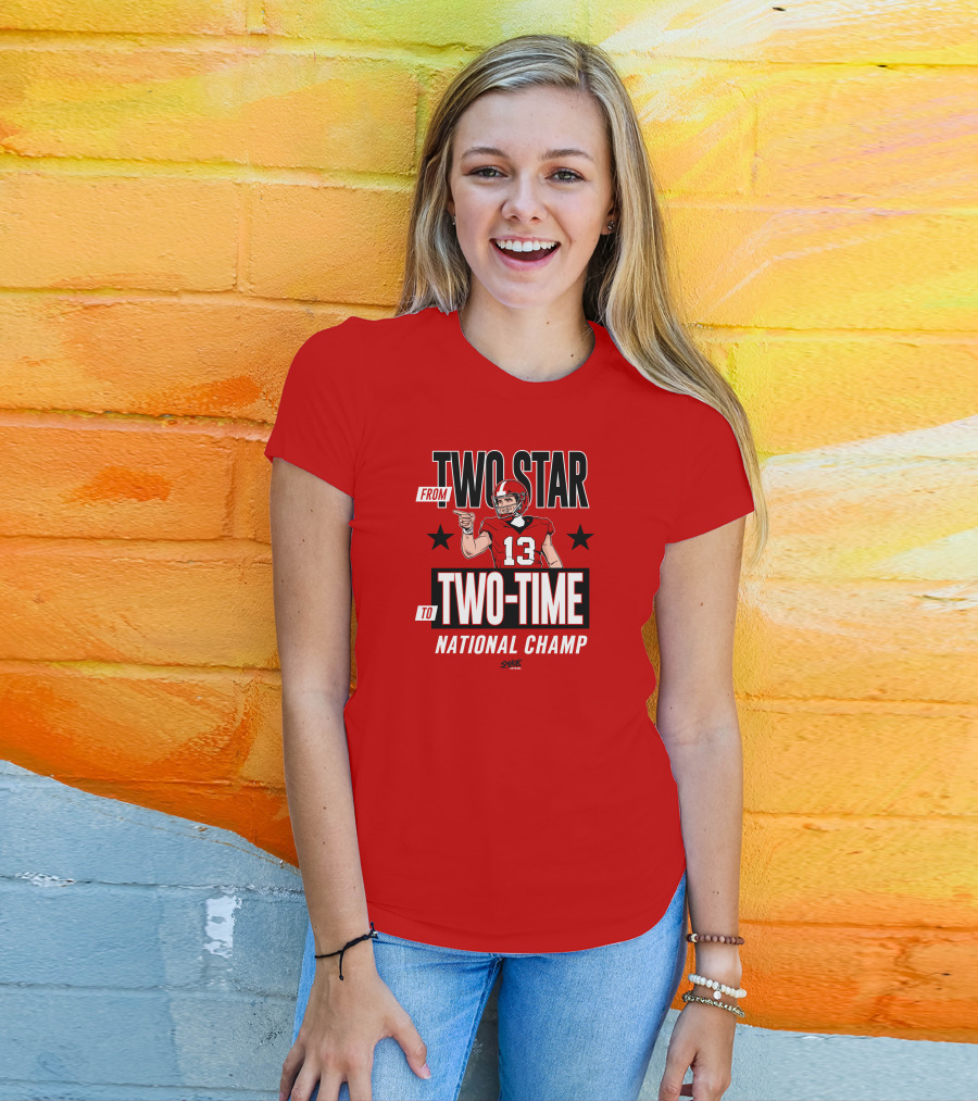 From Two Star To Two-Time National Champ Football Player Number 13 T-Shirt