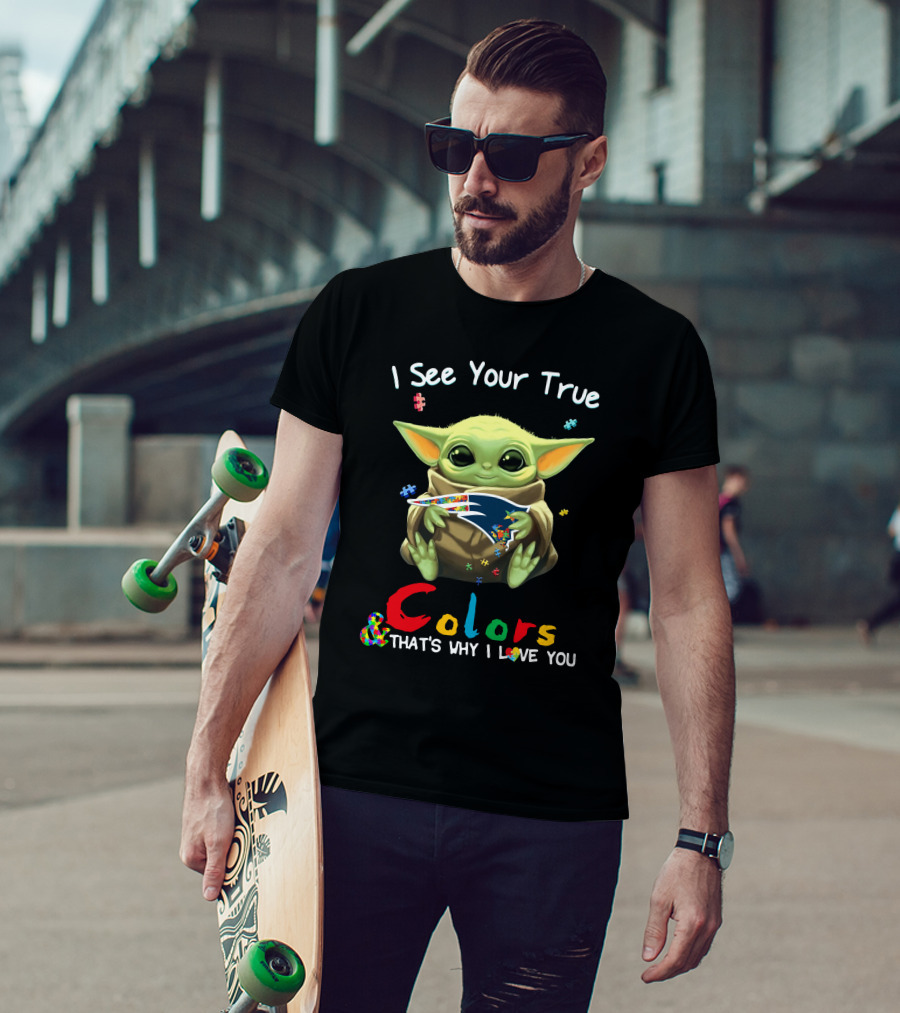 I See Your True Colors New England Patriots Baby Yoda Puzzle T-Shirt